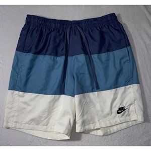 Nike Swimwear Men's Swim Board Shorts Swimsuit Blue White Lined Polyester Medium